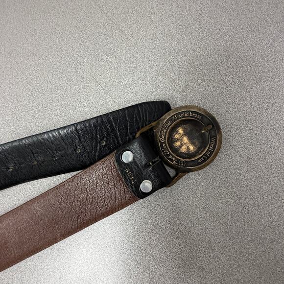 Vintage Wheel of Law Brass Buckle Tech Ether Guild Leather Belt Black Fits 38-41 - Picture 3 of 7